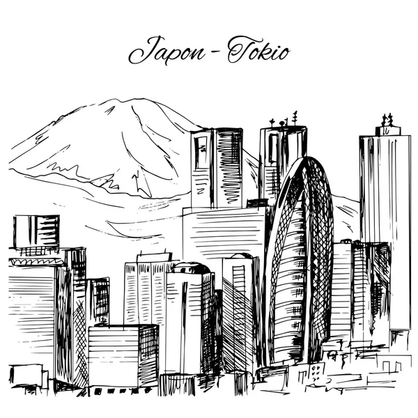 Ručně tažené scénu panoráma města Tokio — Stockový vektor