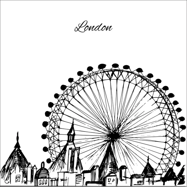 Handdrawn London city with wheel — стоковый вектор