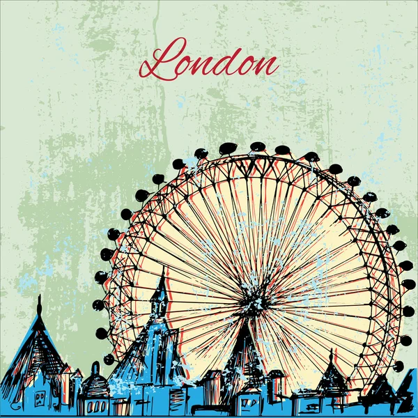Hand drawn London city with wheel — Stock Vector