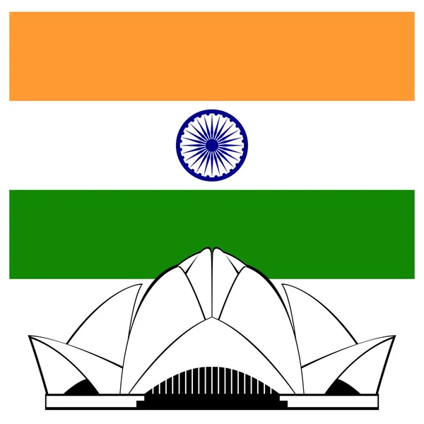 Lotus ινδική ναό σιλουέτα και σημαία — Διανυσματικό Αρχείο