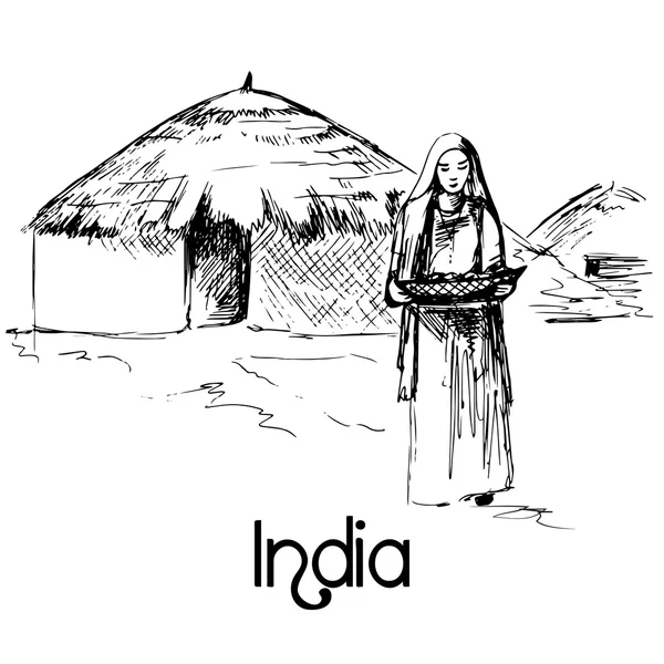 Mujer india con comida — Vector de stock