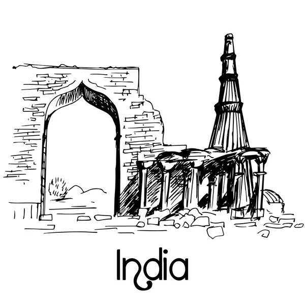 Qutb Minar dibujado a mano — Vector de stock