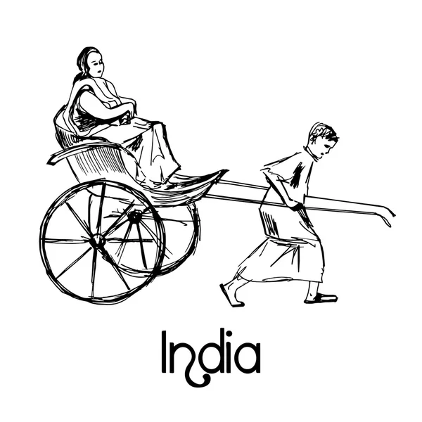 India rickshaw taxi bicicleta dibujado a mano — Archivo Imágenes Vectoriales