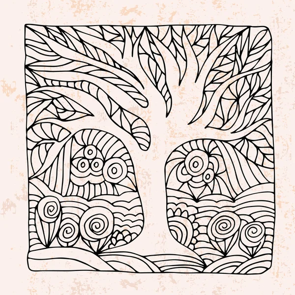 Zentangle avec arbre et fleurs — Image vectorielle