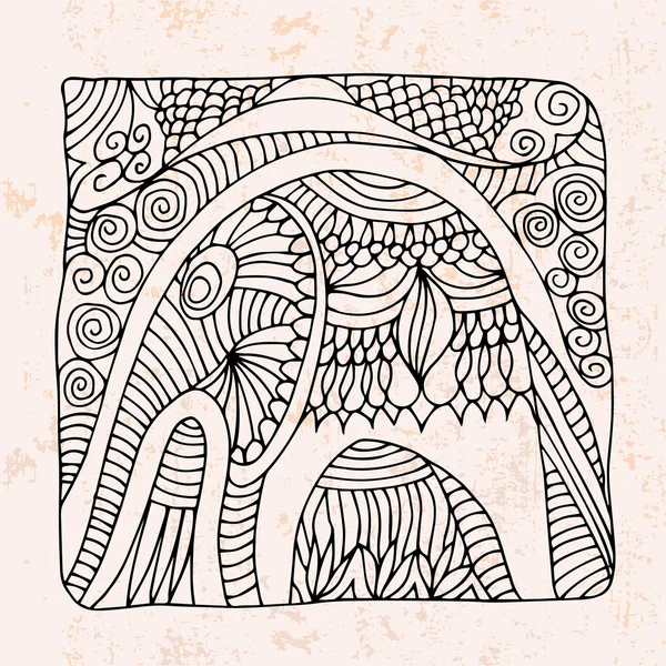 Zentangle con elefante y flor abstracta — Vector de stock