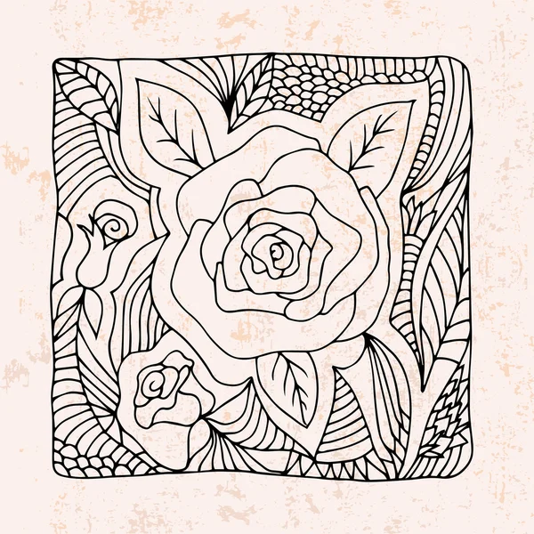 Zentangle con rose e foglie — Vettoriale Stock