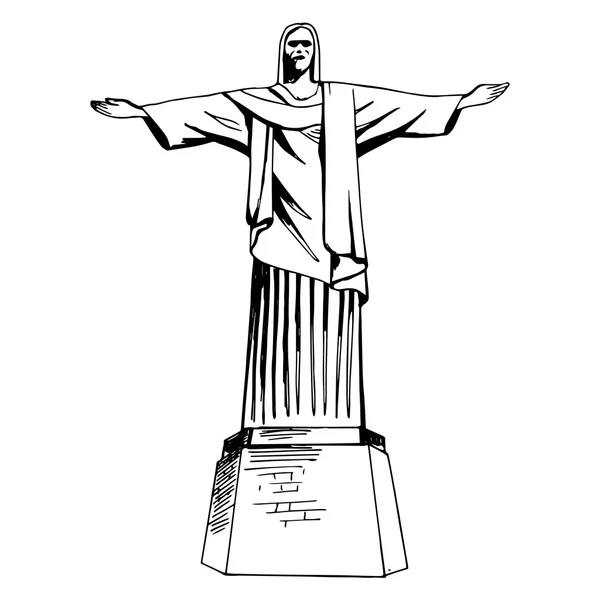 Christ the Redeemer hand drawn statue — Stock Vector