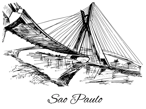 Hand dras Brasilien Sao Paulo bridge — Stock vektor