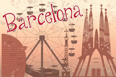 Sagrada Familia ve dönme dolap ile renkli Barcelona kartı bir