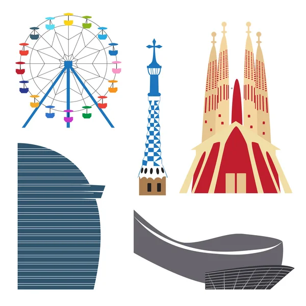 Colorful Barcelona attractions — Stock Vector