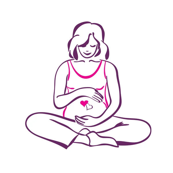 Silhouette dessinée à la main de la femme enceinte — Image vectorielle