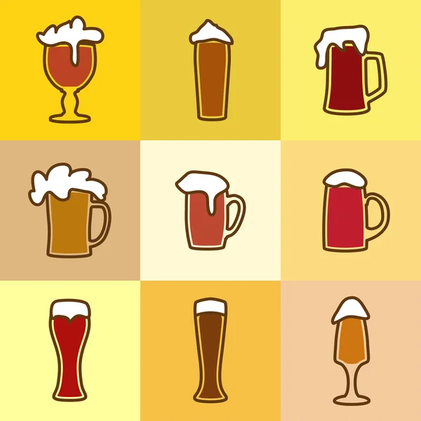 Different glasses of beer with spume — Stock Vector