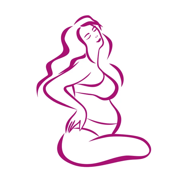 Silhouette dessinée à la main de la femme enceinte — Image vectorielle