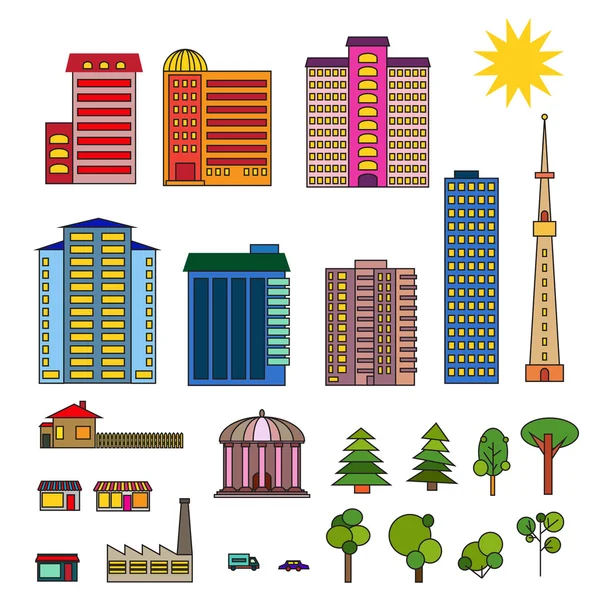 Set of different modern buildings — Stock Vector