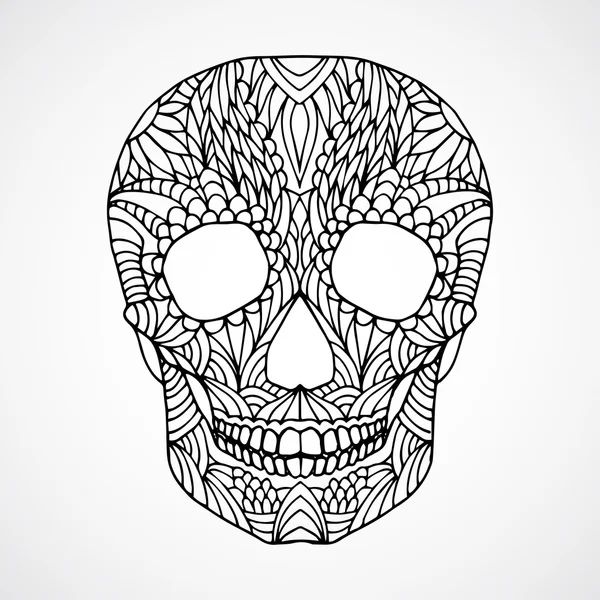 手描き落書き渦巻いた人間の頭蓋骨 — ストックベクタ