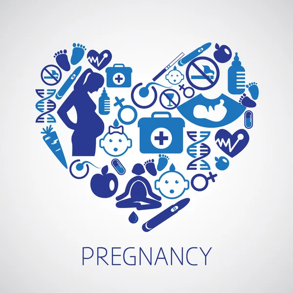 Símbolo cardíaco com ícones de gravidez — Vetor de Stock