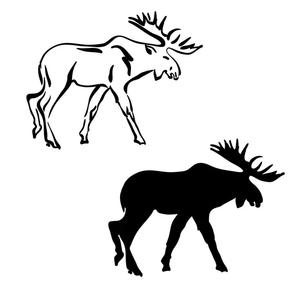 黑色和白色轮廓的麋鹿 — 图库矢量图片