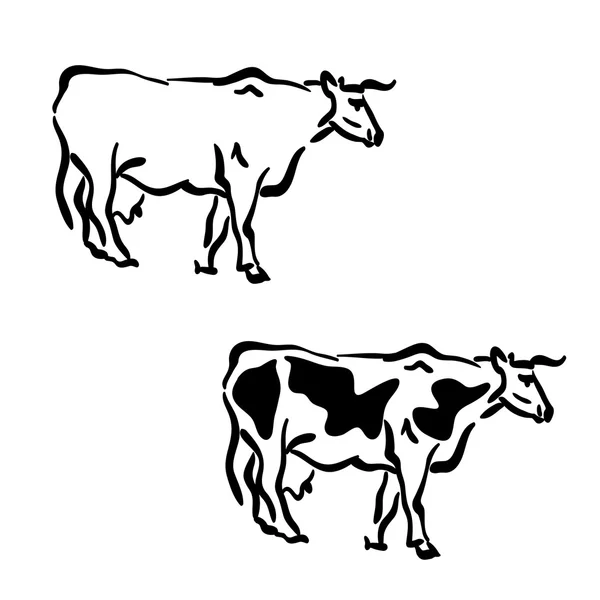 黑色和白色的奶牛的剪影 — 图库矢量图片