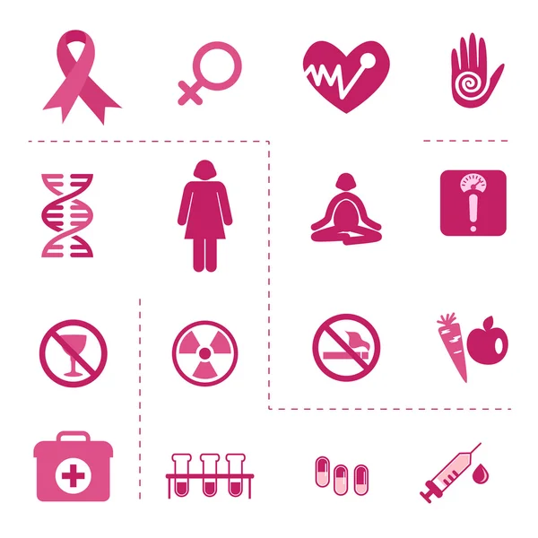 Iconos de la conciencia sobre el cáncer de mama — Vector de stock