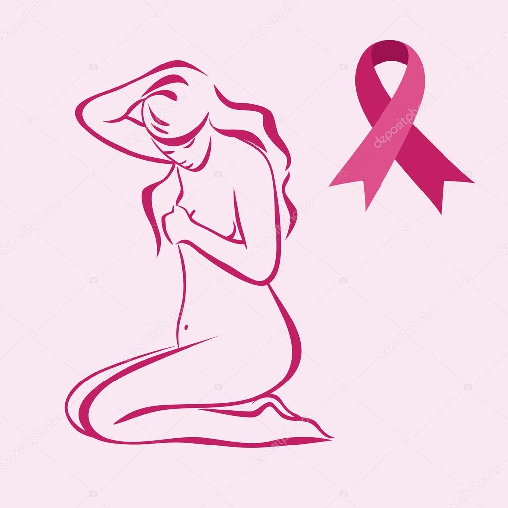 Woman and Symbol of Breast Cancer Awareness Ribbon