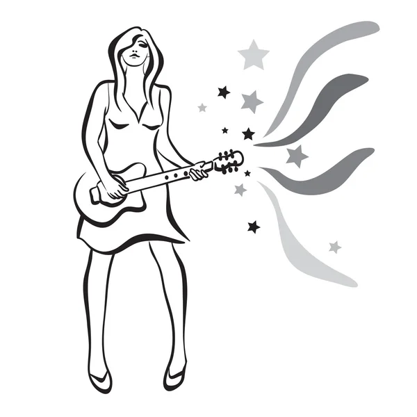 Mujer joven con guitarra — Archivo Imágenes Vectoriales
