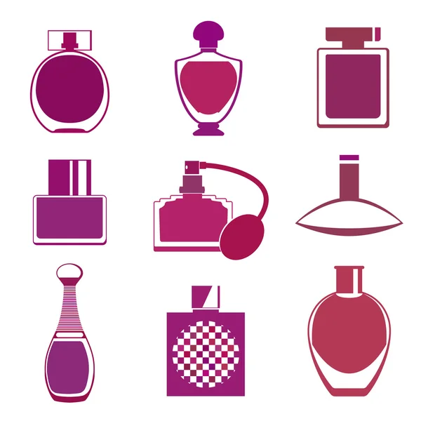 Set di diversi tipi di bottiglie di profumo — Vettoriale Stock