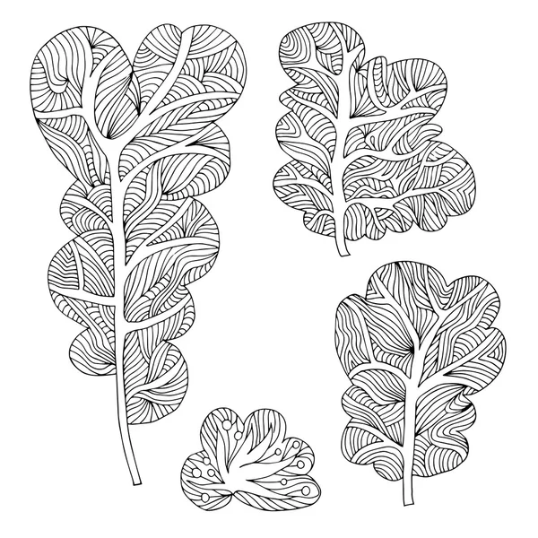 Set di alberi diversi disegnati a mano — Vettoriale Stock