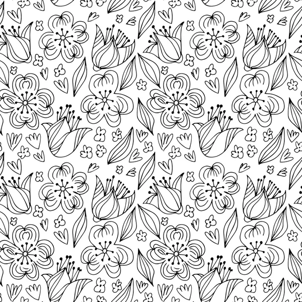 Handgezeichnetes nahtloses Muster mit Blumen - Doodle — Stockvektor