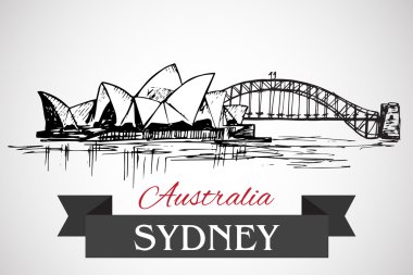 Hand drawn Sydney Opera House and Sydney Harbour Bridge  clipart