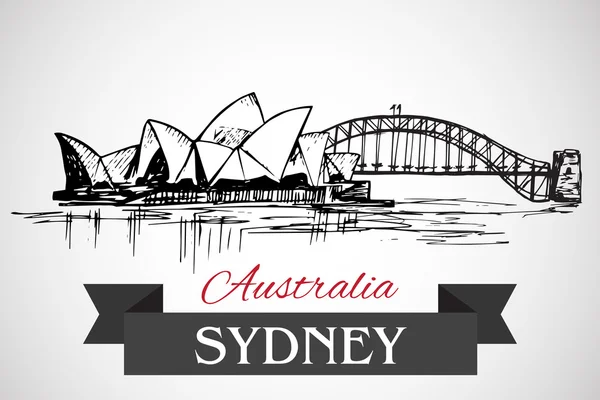 El çekilmiş Sydney Opera Binası ve Sidney liman Köprüsü 