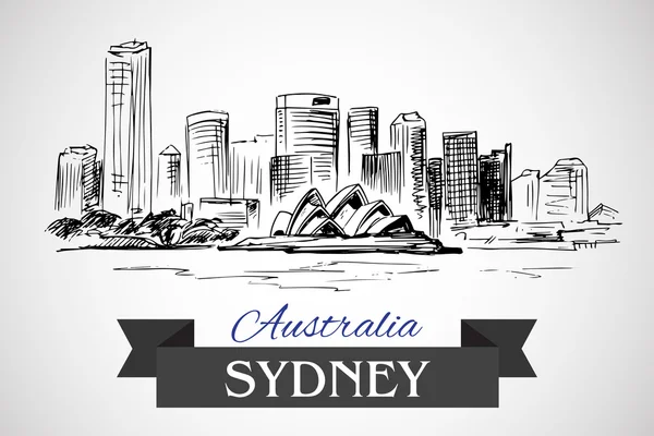 Paisaje de Sydney dibujado a mano sobre fondo blanco — Vector de stock