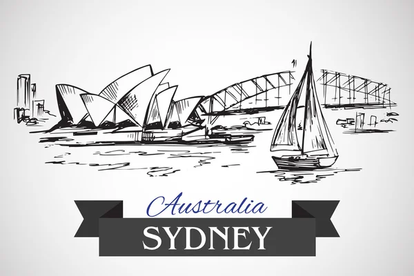 Opera House Sydney disegnata a mano e Sydney Harbour Bridge — Vettoriale Stock