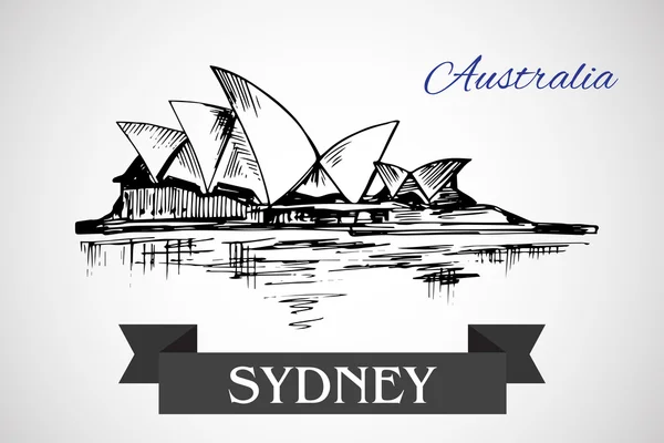 Elle çizilmiş Sydney Opera Binası — Stok Vektör