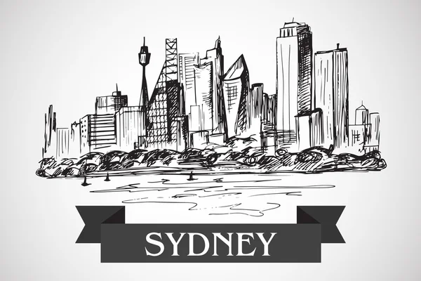 El Sydney sityscape beyaz zemin üzerine çekilmiş. — Stok Vektör