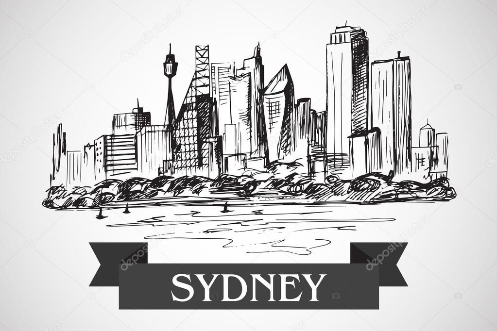 Hand drawn Sydney sityscape on white background