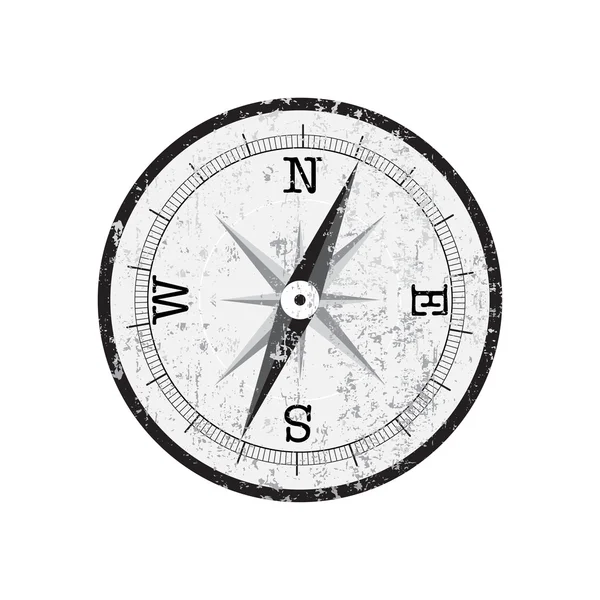 Geïsoleerde grunge kompas op witte achtergrond — Stockvector