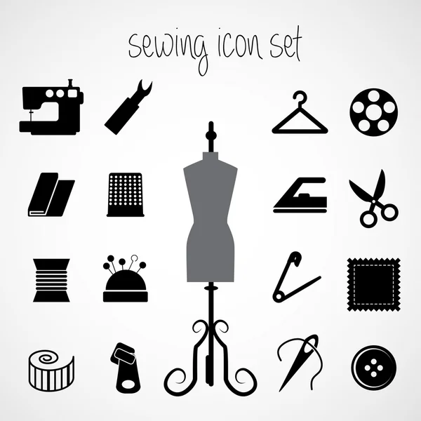 Sewing icon set with mannequin — Stock Vector