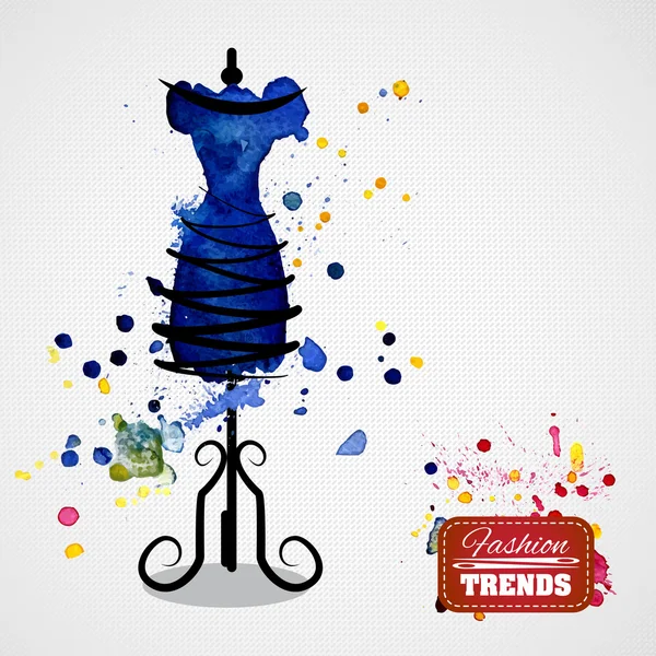 Aquarel blauwe jurk op etalagepop — Stockvector