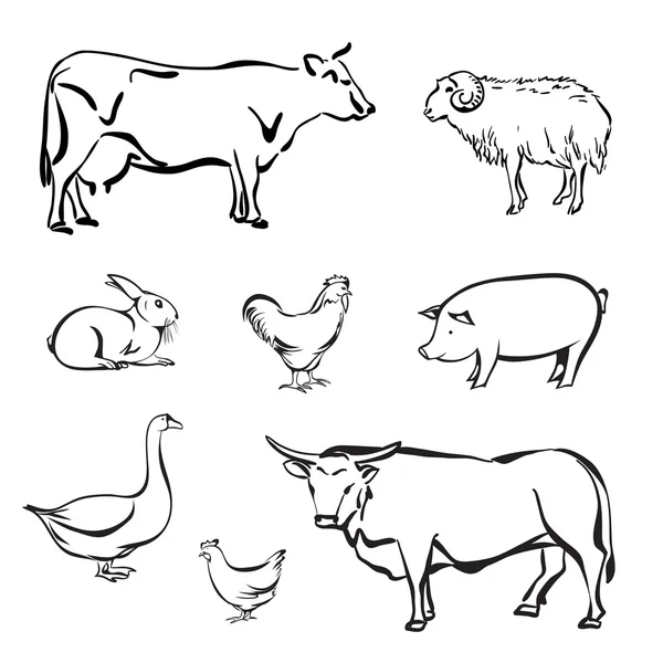Çiftlik hayvanı siluetleri — Stok Vektör