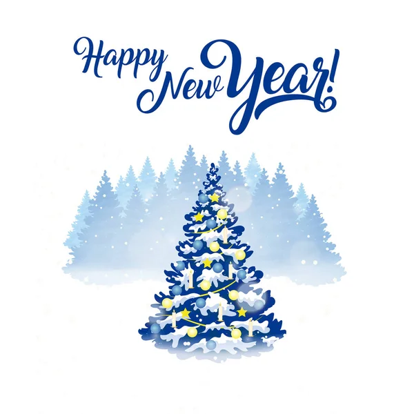 Gelukkig Nieuwjaar Kerstboom Bos Vector Illustratie — Stockvector