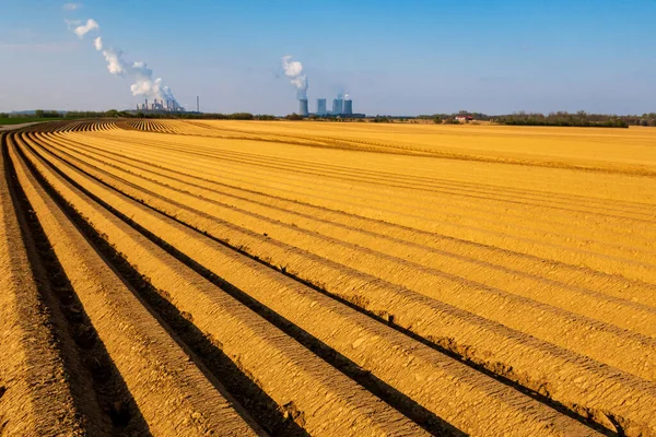 Spárga Agrigulturális Mező Sor Előtt Sorban Elektromos Erőmű — Stock Fotó
