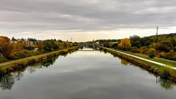 Diminishing Perspective Landscape View River Neckar Furth Neckar — Stock Photo, Image