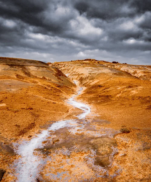 Bright Colorful Salt Desert Landscape Dramatic Cloudscape Sky Laayoune Morocco — Stock Photo, Image