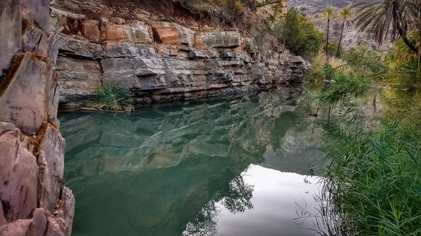 Odraz Skalní Formace Vodní Hladině Zeleného Rybníka Rajském Údolí Blízkosti — Stock fotografie