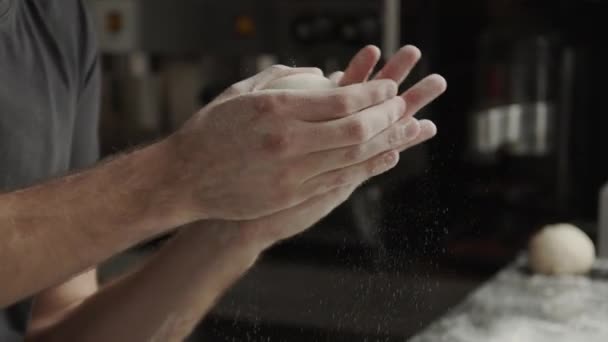Unrecognizable Male Chef Shaping Ball Soft Dough While Cooking Dish — Stock Video
