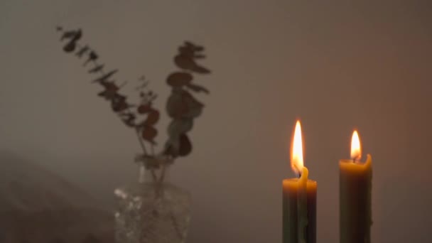 Fragment Intérieur Chambre Coucher Avec Table Chevet Rustique Bois Faite — Video