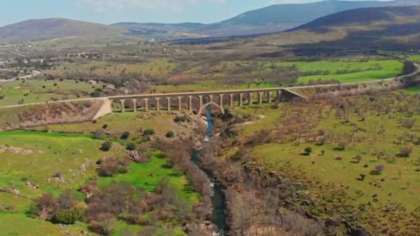 Breathtaking View Stone Viaduct Located Highland Valley Blue Sky Summer — Wideo stockowe