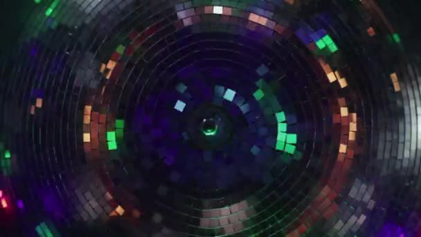 Closeup Glowing Disco Ball Illuminated Lights Night Party Modern Nightclub — Stock Video