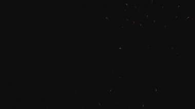 Karanlık gece gökyüzünün arka planında patlayan muhteşem canlı havai fişeklerin görüntüsünden