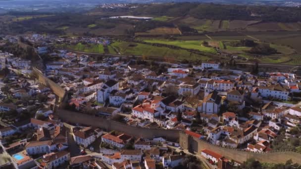 Drohnen Ansicht Der Stadt Von Alten Mauern Umgeben Und Der — Stockvideo